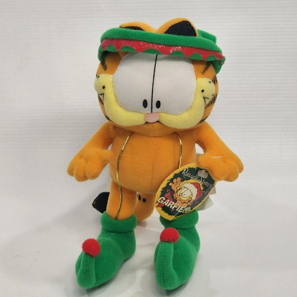 RUSSEL STOVER 7.5" Garfield Christmas Collectible Plush Toy Green Elf Hat Shoes